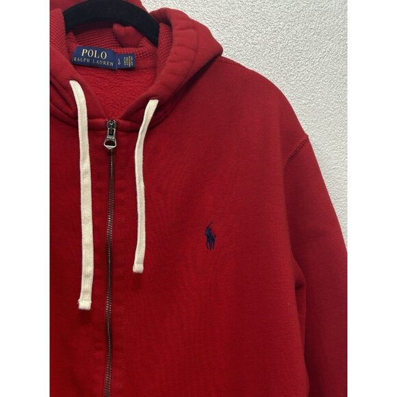 Polo Ralph Lauren Hoodie Mens Large Red Zip Up Fleece Sweatshirt Jacket Preppy - Picture 4 of 9
